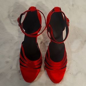 Nearly new red satin dance shoes